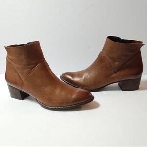Paul Green Nelly Block Heel Booties Cognac Brown Leather Size 7.5